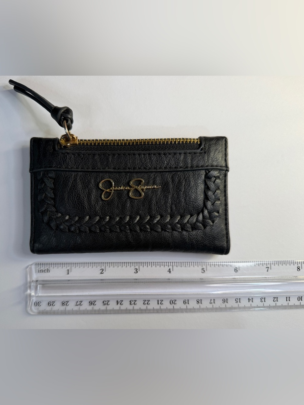 Jessica Simpson Black Bifold Wallet Wristlet – Braided Detail Gold Tone